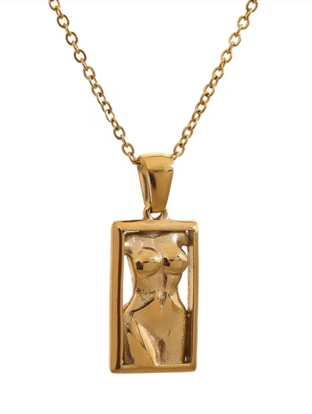 Gold color Female Torso Rectangular Pendant Necklace